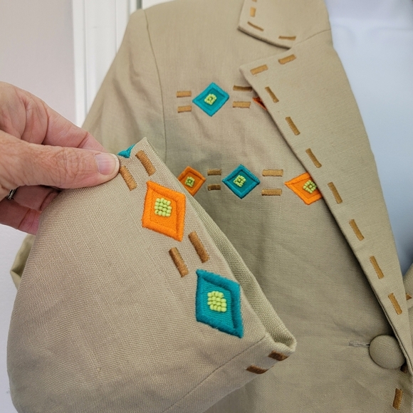 Adam Douglass Adrianna Papell 100% Linen Embroidered Southwest Women's Jacket S - Picture 4 of 9